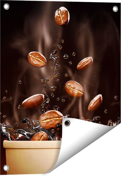 Gards Tuinposter Koffie Beker met Koffiebonen Erin - 40x50 cm - Tuindoek - Tuindecoratie - Wanddecoratie buiten - Tuinschilderij