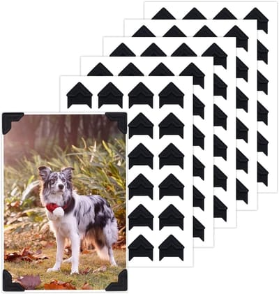 Fotohoekstickers, zelfklevende fotomontage, hoeken, 120 stuks, papieren stickers voor doe-het-zelf album, scrapbook, journal (zwart)