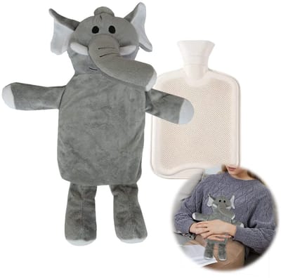 Dailygoods - Warmwaterkruik met overtrek, warmwaterkruik groot 1 liter, kinderkruik knuffeldier, bedfles voor kinderen, warmwaterkruik dieren, zachte pluis warmtefles, rubberen warmwaterfles, premium warmwaterkruik