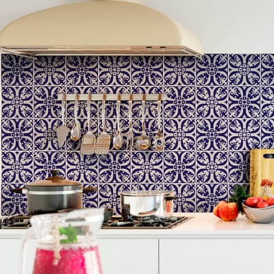 Zelfklevende tegelmuurstickers voor keuken en badkamer - 24 cementtegelstickers, Azulejos Juan-stijl - 24 stickers, 10x10 cm