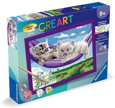 CreArt Kids 18x24cm Kittens in de hangmat, verf op nummer kit, vanaf 9 jaar, 25828, Ravensburger