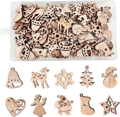 Pack van 100 Kersthangertjes, Houten Decoratie voor de Kerstboom, DIY Ambachtelijke Versiering, Scatter Decoratie en Cadeaus