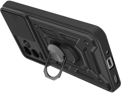 Mayaxess, Hoesje geschikt voor Galaxy A17 - MIL-STD 810G & Ring Standaard, Zwart