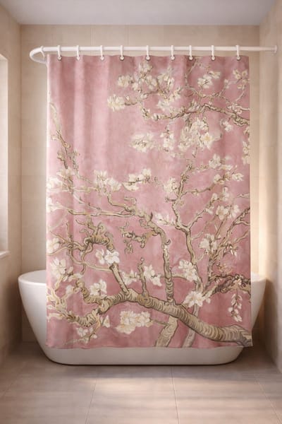 3BMT® Douchegordijn Anti Schimmel - Roze Amandelbloesem Van Gogh - Natuur & Bloemen - Douche Gordijn 180X200 cm - Shower Curtain - Douche Gordijnringen