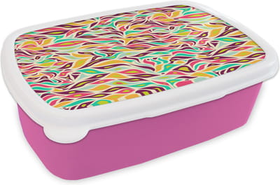 Broodtrommel Roze - Lunchbox Bladeren - Lijn - Patronen - Brooddoos 18x12x6 cm - Brood lunch box - Broodtrommels voor kinderen en volwassenen