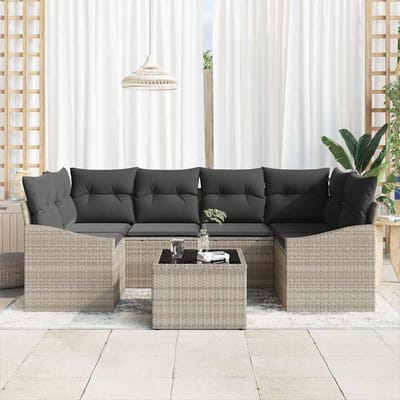 vidaXL - Bankstel - 7 - st - Lichtgrijs - en - Donkergrijs - poly - rattan