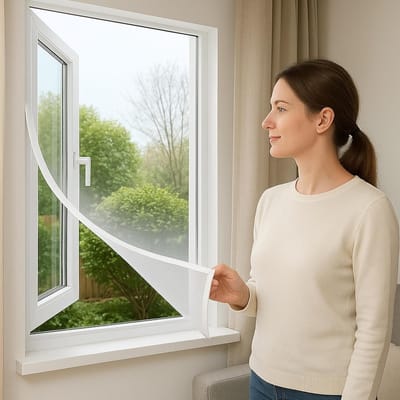 Muggenscherm-rolhor - raamhorren-Vliegennet voor ramen - Flexibel insectennet - Klittenbandbevestiging - Eenvoudig te installeren muggennet - Herbruikbaar insectennet voor ramen - Wit - 100x120 cm