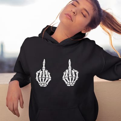 Halloween Hoodie - Two Middle Fingers (MAAT XS - UNISEKS FIT) - Halloween kostuum voor volwassenen - Dames & Heren