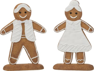 J-Line figuur Peperkoek - polyresin - wit/bruin - 2 stuks