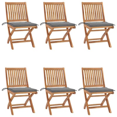 vidaXL - Klapstoelen - met - kussens, - 6 - stuks, - massief - teakhout