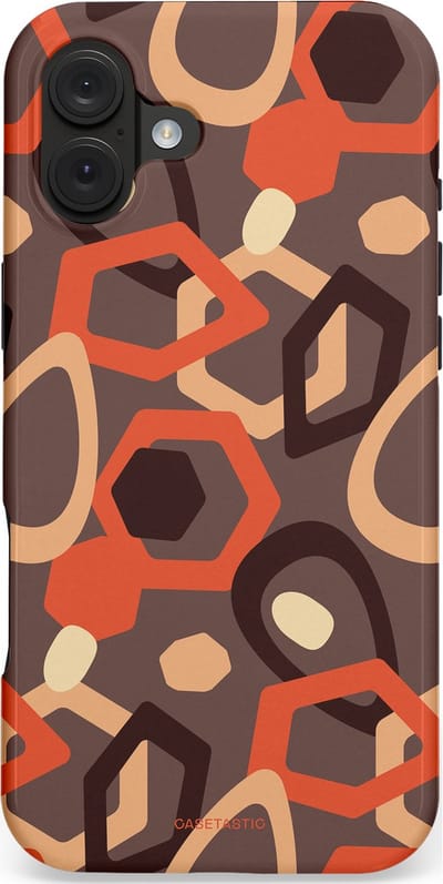 Casetastic hoesje geschikt voor Apple iPhone 16 Plus - MagSafe - Dubbellaagse bescherming - Abstracte Retro Vormen - Fashion Case - Donkergrijs Terracotta Taupe