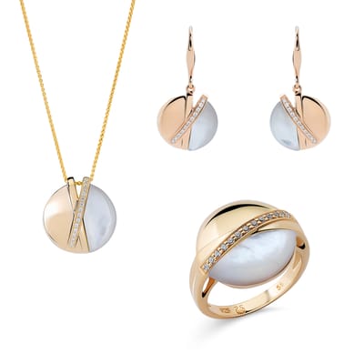 Orphelia 'Moragene' Dames 925 Sterling Zilveren Set: Halsketting + Oorbellen + Ring - Goud SET-7506/G