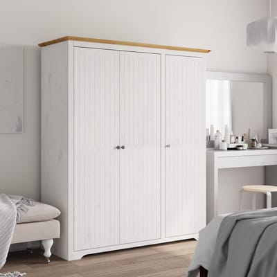 vidaXL - Kledingkast - BODO - 146x53,5x173 - cm - massief - grenenhout - wit - bruin