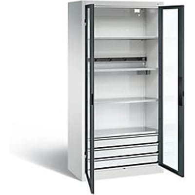 C+P Basic batterijlaadkast met kijkvenster van acrylglas, H 1950 x B 930 x D 500 mm, lichtgrijs/antraciet