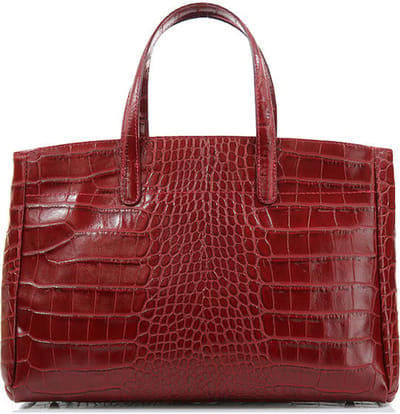 Donker Rode Leren Handtas Croco Print - Stevige Trendy Leren Handtassen/ Kantoortassen - Ruime Tassen - Italiaans Leder - It Bags - Donker Rood