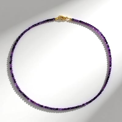 Cavill - Zilveren Halsketting 925 Sterling Zilver Verguld - Braziliaanse Paarse Lepidoliet 25 31 ct - Ronde Gefacetteerde Kralen - Elegant 45 cm