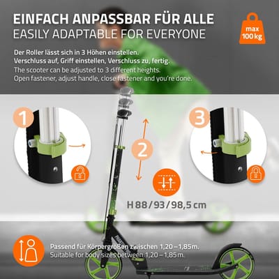 City scooter groen opvouwbaar en in hoogte verstelbaar Scooter met XXL wielen Hauki - Tetroller & Kickscooter