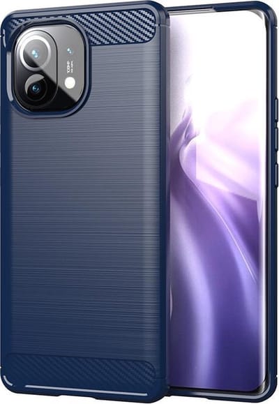 MobyDefend Hoesje - Geschikt voor Xiaomi Mi 11 - TPU Backcover - Geborstelde Metaal & Carbon-Look - Navy blauw
