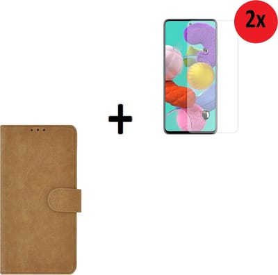 Samsung Galaxy A72 Hoesje - Samsung Galaxy A72 Screenprotector - Samsung A72 hoes Wallet Bookcase Bruin + 2x Screenprotector