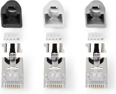 Nedis RJ45-Connector - RJ45 Pass Through - Stevig/Gesnoerd FTP CAT7 - Recht - Verguld - 10 Stuks - Polycarbonate - Grijs / Wit / Zwart - Doos