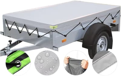Autoaanhangwagendeksel 208 x 114 x 10 cm met 8 m zeiltouw versterkte rand en PVC-materiaal Aanhangwagendeksel 750 kg geschikt voor autoaanhangermodellen