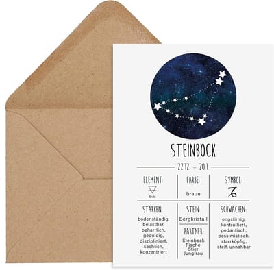Postkaart Steenbok - Sterrenbeeld kaart - Persoonlijke boodschap - Inclusief envelop - DIN A6 - Niet gespecificeerd