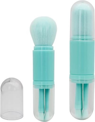 4-in-1 Reisinstrument voor Gezichtsmakeup, Inklapbare Makeupkwast voor Oogschaduw en Highlighter, Blauw