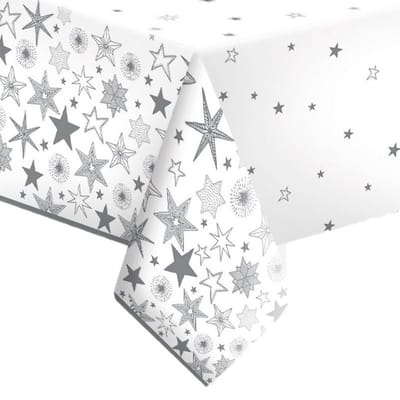 Daisy kerst tafellaken/tafelkleed - 120 x 180 cm - papier - sneeuwvlokken - rechthoekig
