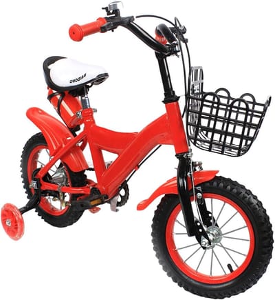 Kinderfiets - Loopfiets Kinderen - Veilig Leren Fietsen - Met Afneembare Zijwieltjes - 12 Inch - Rood