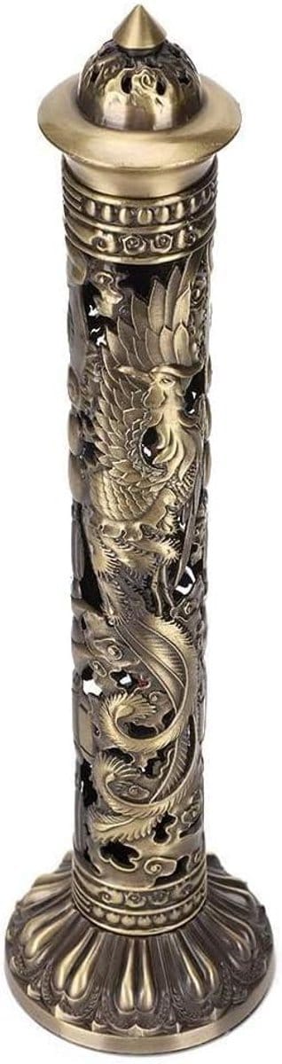 Wierookbrander waterval met dragon phoenix reliëf - bronzen wierookhouder voor thuisdecoratie