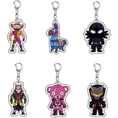 6 Stuks Fortnite Populaire Cartoon Game Acryl Dubbelzijdige Sleutelhanger Rugzak Decoratie Accessoires Neutraal Feestcadeaus Premium Kwaliteit gray