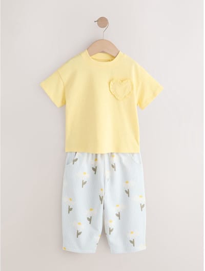 Next - Meisjes - Set van T-shirt met korte mouwen en broek met wijde, ronde pijpen - Geel
