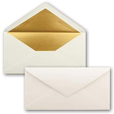 Feestelijke enveloppen DIN lang - Natuurlijk wit met goud-metallic voering - 110 x 220 mm - Perfect voor kerstkaarten