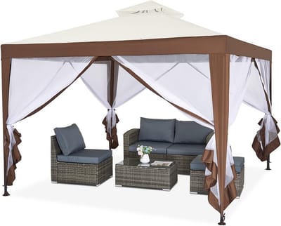 Tuinpaviljoen - Partytent Prieel - Feesten en Ontspanning - Dubbel dak ventilatie - 3 x 3 meter - Beige en bruin