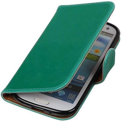 Zakelijke Book Case Telefoonhoesje Geschikt voor de Samsung Galaxy S3 i9300 - Portemonnee Hoesje - Pasjeshouder Wallet Case - Groen