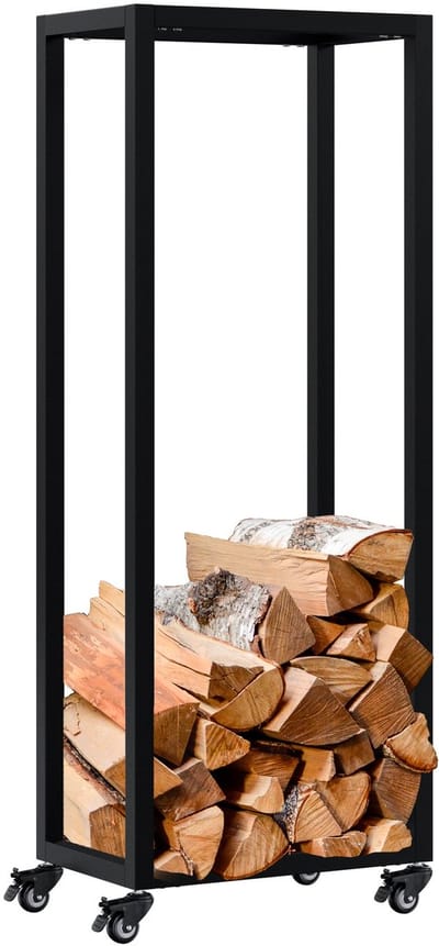 CLP Hilta haardhouthouder - binnen - op wielen - metalen haardhoutrek - Houtopslag voor brandhout in de woonkamer - Openhaardhout - 100 x40 x 25 zwart