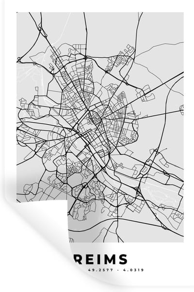 Muurstickers - Sticker Folie - Frankrijk - Reims - Stadskaart - Plattegrond - Kaart - 20x30 cm - Plakfolie - Muurstickers Kinderkamer - Zelfklevend Behang - Zelfklevend behangpapier - Stickerfolie