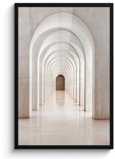 Poster in lijst - Fotolijst 60x90 cm - Posters - Hal - Bogen - Symmetrisch - Modern - Posterlijst zwart - Decoratie - Wanddecoratie woonkamer - Muurdecoratie slaapkamer