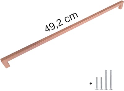 HOEXS kastgreep Rose Goud – 492mm | Hartafstand 480mm – Lange Meubelgreep Rosé Gold – Incl. 2 Boutlengtes – Voor Grote Deuren & Lades