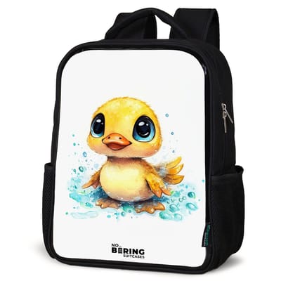 NoBoringSuitcases.com® - Rugzak zwart - Schooltas jongen & meisje - Lief eendje met blauwe ogen en waterspetters - Rugtas voor school - Boekentas kind - Schoolrugzak - Kinderrugzak