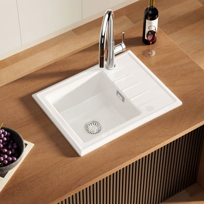 CECIPA Max Spoelbak Keuken Wit - Keramische Spoelbak 60x46CM - Spoelbakken Keuken- Spoelbakken Met Planchet - Opbouw Spoelbak