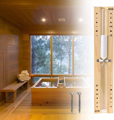 Sauna zandloper voor tijdsbeheer, hittebestendige keuken timer, 15 minuten houten klok met witte zand voor ontspanning