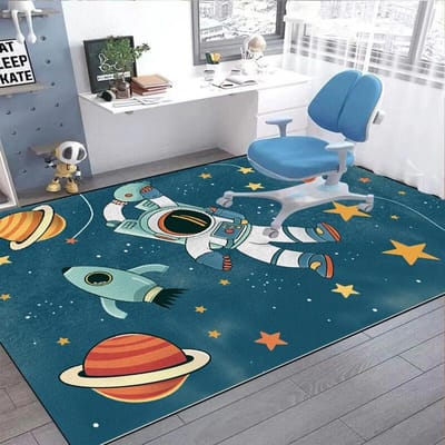 Ruimte Astronaut Cartoon Tapijten voor Woonkamer Kinderkamer Kruipen Wasbaar Antislip Speelvloermat Kinder Slaapkamer Garderobe Kleden 120*160cm