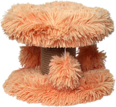 Topmast Krabpaal Fluffy Lycia - Perzik - 25 x 25 x 20 cm - Made in EU - Krabpaal voor Kittens - Met Kattenspeeltjes - Sterk Sisal Touw - Mini Krabpaal