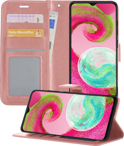 Hoesje - Met Pasjeshouder - Geschikt voor Samsung Galaxy A04s - Luxe Bookcase Portemonee - Flip Case - Kunstleer Book Case - Flipcase - Book Cover - Walletcase - Portemonneehoes - Telefoonhoesjes - Rosé goud