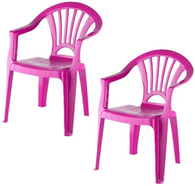 2x Roze stoeltjes voor kinderen 51 cm - Tuinmeubelen - Kunststof binnen/buitenstoelen voor kinderen