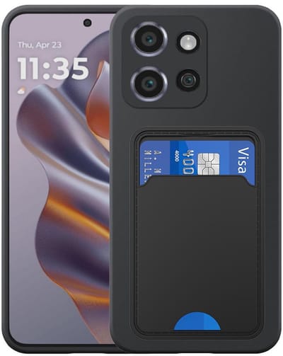 Geschikt voor Motorola Edge 50 Neo Telefoonhoesje met TPU Pasjeshouder - Flexible Back Cover Case Siliconen TPU with Cardslot - Zwart - Smartphonica geschikt voor Motorola Edge 50 Neo