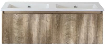 Frozen 3D Badmeubelset 120 cm - Greeplijst in Kleur - Grain Oak - Keramische Wastafel Wit Zonder Kraangat