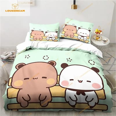 Bubu Dudu Cartoon Schattige Beer Kawaii Kerstcadeau King Twin Double Kind Beddengoed Set Microvezel of Polyester Dekbedovertrek Set 70x133cm 2pcs