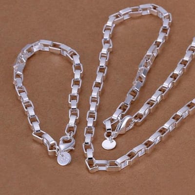 5MM Lange Vierkante Ketting Tweedelige Set Zilveren Doos Armband Ketting Dames Sieraden Europese en Amerikaanse Sieraden Set gray